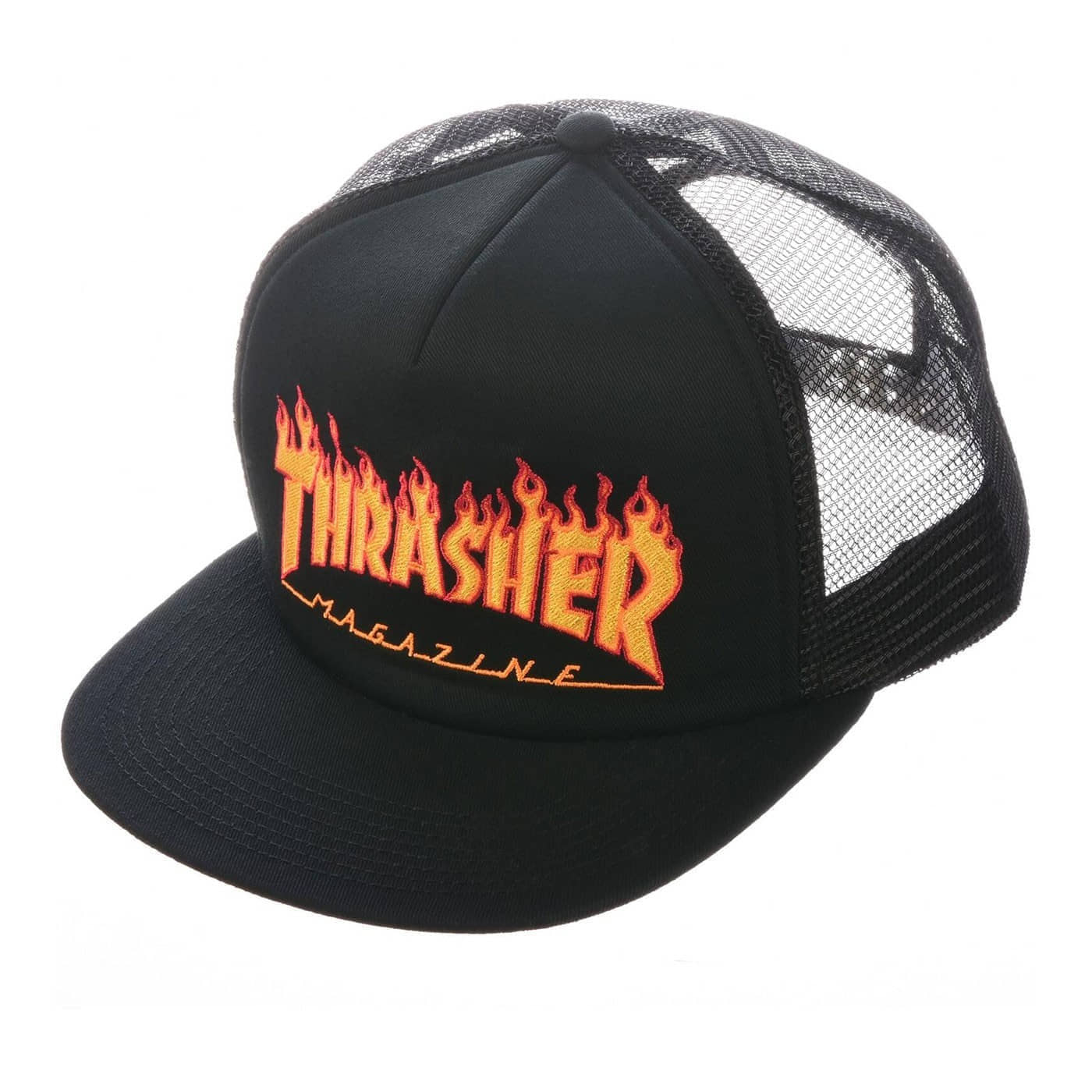Gorra Thrasher Embroidered Flame Logo Mesh Trucker Cap Black CATHRFLAME Gorras Thrasher