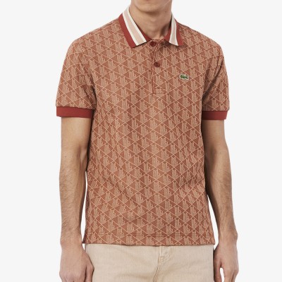 Polo de jacquard Lacoste Monograma Rojo Beige DH1417-00-GTI Polos Lacoste