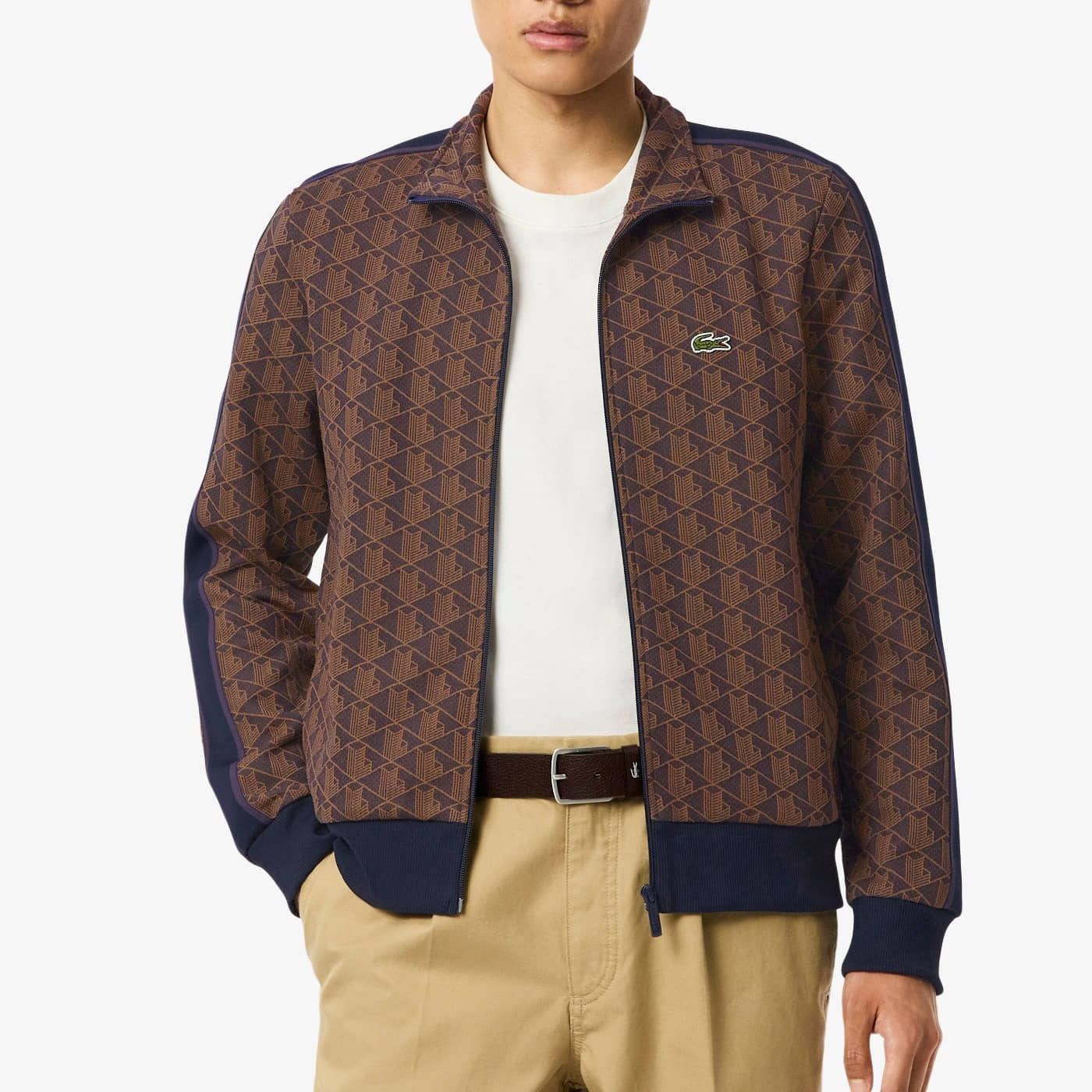 Sudadera Lacoste Chandal Paris con Monograma De Jacquard y Cremallera Marrón y Violeta SH1368009i4-BRN Sudaderas Lacoste