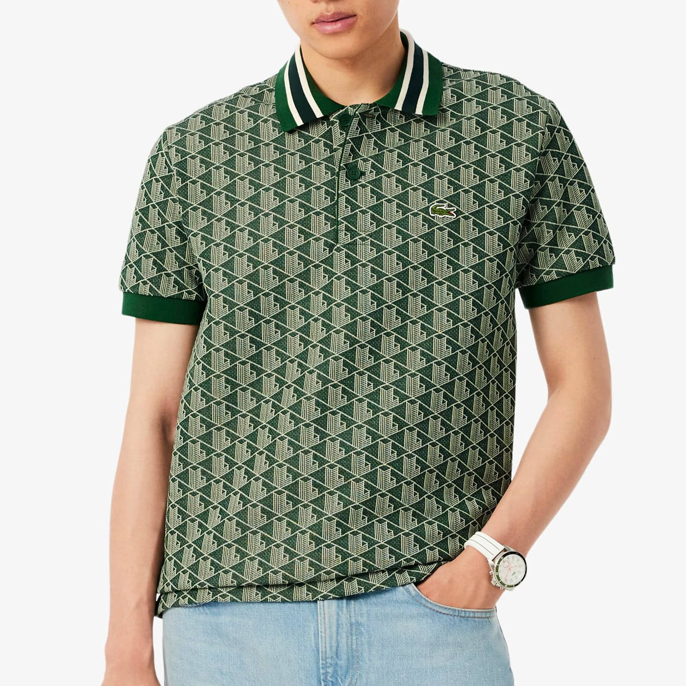Polo Lacoste Jacquard De Corte Clásico con Estampado de Monograma Verde Green DH1417-00-D1R Polos Lacoste
