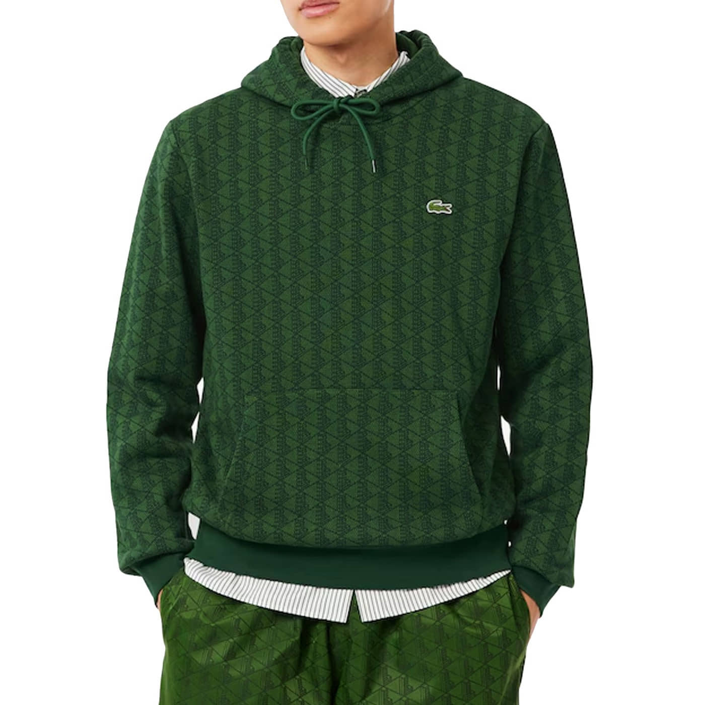 Sudadera Lacoste Con Capucha Estampado Monograma Verde Green SH5885-00-D1R Sudaderas Lacoste