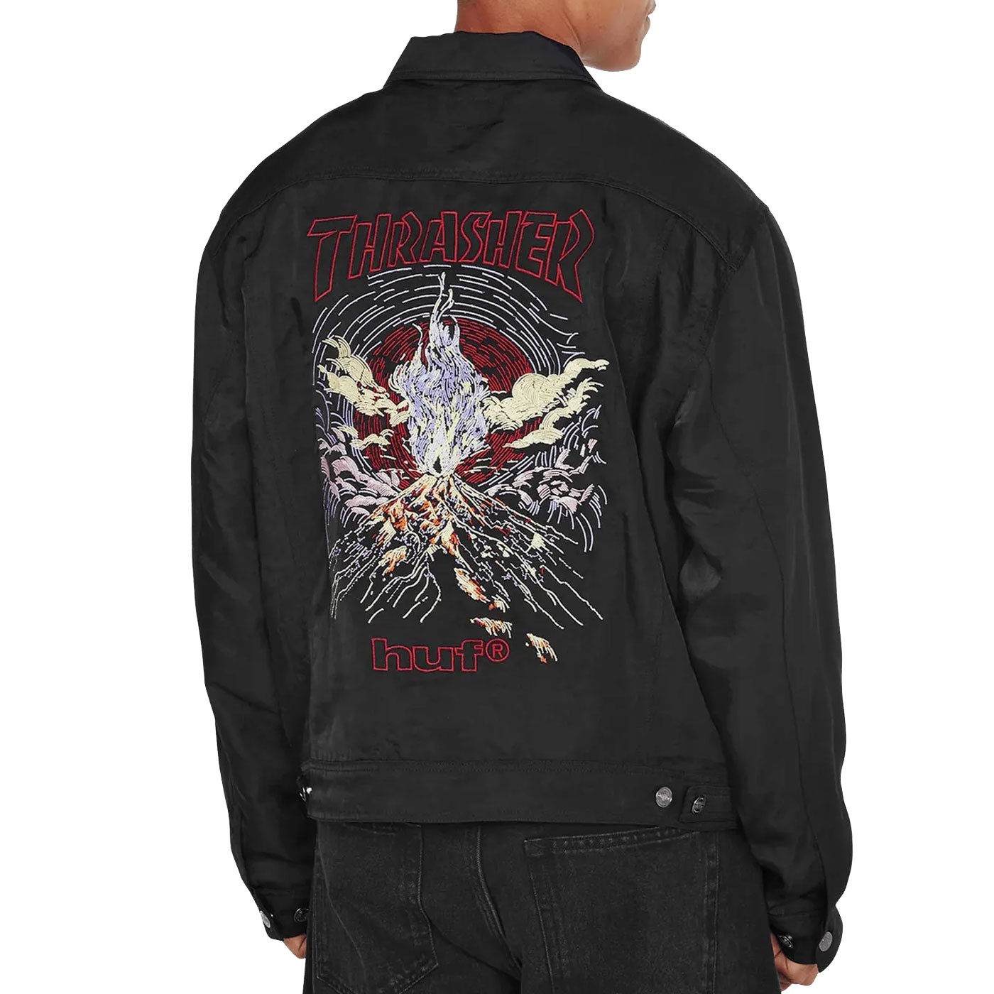 Chaqueta Huf x Thrasher Trucker Jacker Negro Black JK00512-BLK-FW25 Chaquetas HUF