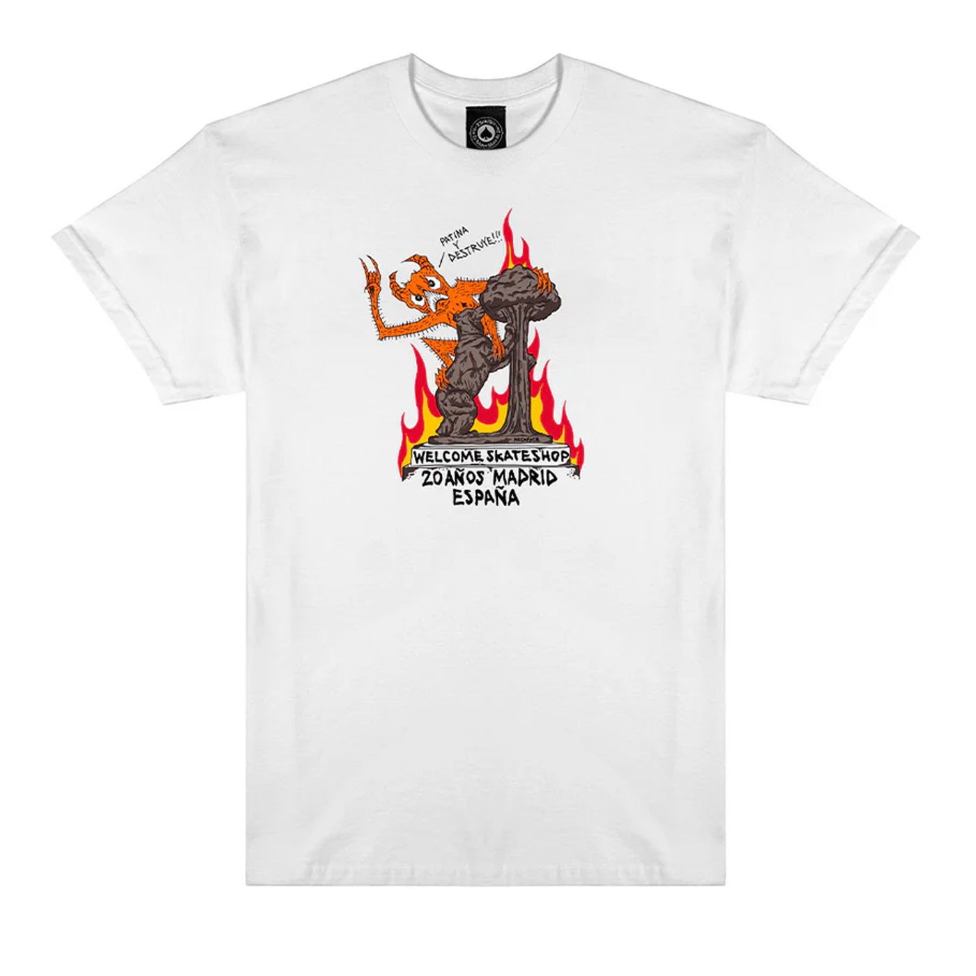 Camiseta Thrasher x Welcome Madrid Patina Y Destruye Tee Blanco White TSTHRPATWEL-WHI Tshirts Thrasher