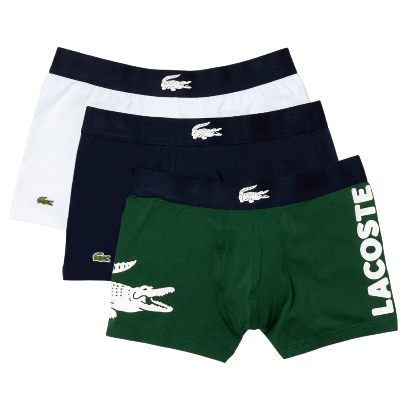 Pack de 3 calzoncillos Lacoste de algodón elástico P52 White-Green-Navy 5H1291-00-P52 Calzones y boxer Lacoste