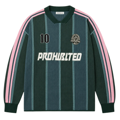 Camiseta de fútbol de punto Prohibited Striped Team Knit Trikot Green 120 0193-522 Magliette PROHIBITED