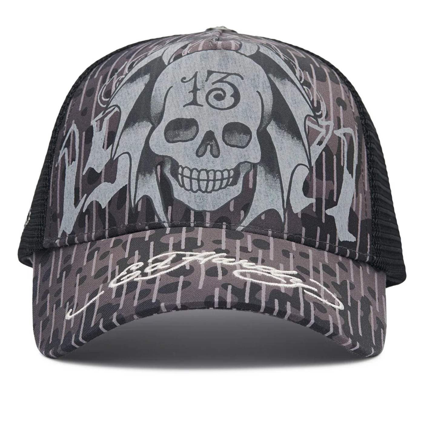 Gorra Ed Hardy 13 Skull 5 Panel Trucker Cap Black ED6210 Gorras Ed Hardy