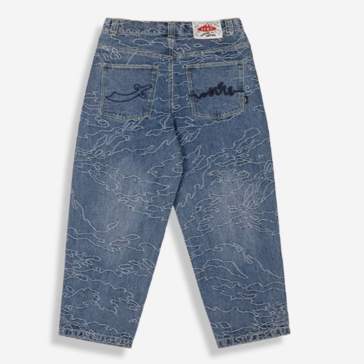 Pantalón vaquero ancho Grimey Odd Cutlass Jacquard Big Boy Denim Pants Washed Blue GBBDJ306-WBLU Vaquero Jeans Grimey