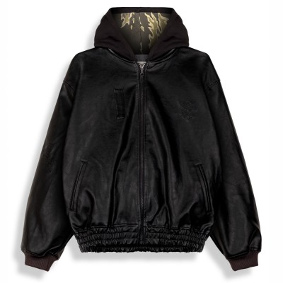 Chaqueta de polipiel con capucha Grimey Odd Cutlass Hooded Pu Leather Jacket Black GHPLJ208-BLK Chaquetas Grimey