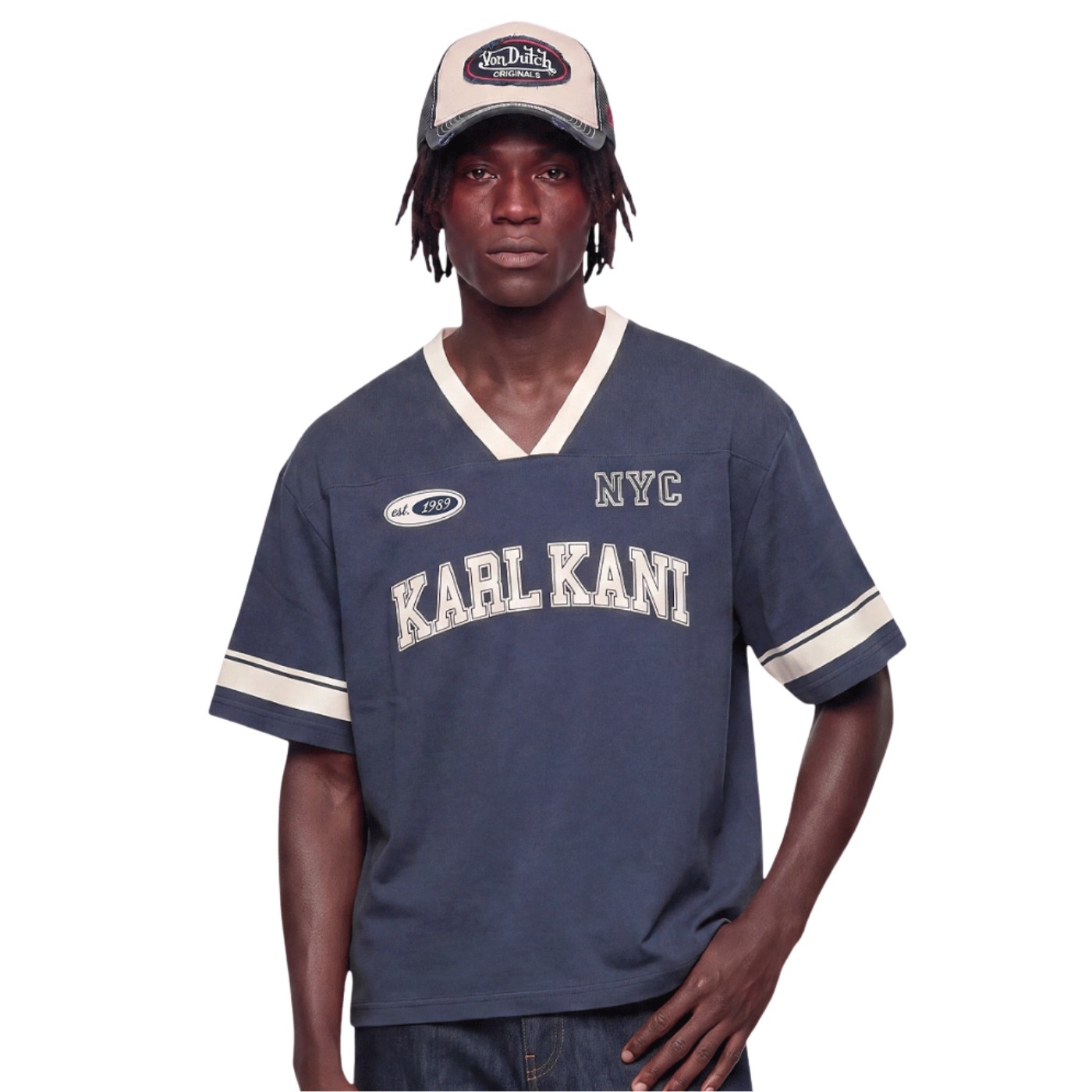 Camiseta Karl Kani College V-Neck Boxy T-Shirt Blue KM263-030-1 Camisetas Karl Kani