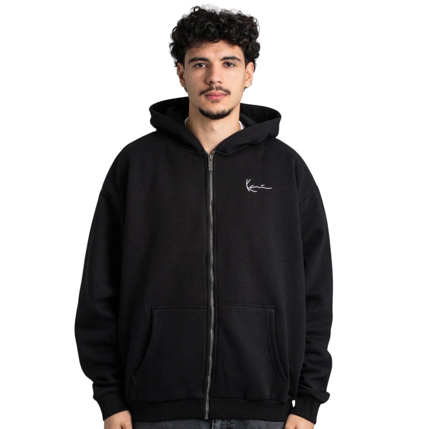 Sudadera Karl Kani Chest Signature Essential Zip Hoodie Gris Dark Grey Black KM-ZH011-001-01-6022897 Sudaderas Karl Kani