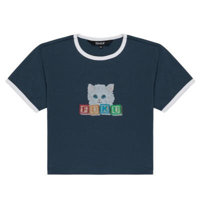 Camiseta RIPNDIP Fuku Cropped Baby Ringer Tee Navy - White RNDFALL26159 Camisetas RipNDip
