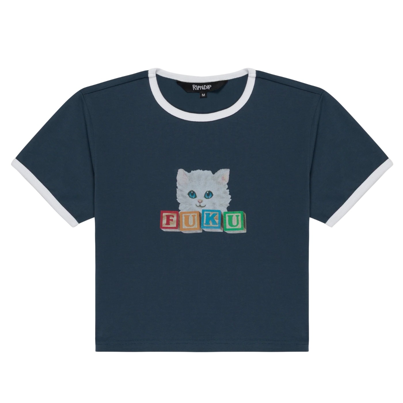 Camiseta RIPNDIP Fuku Cropped Baby Ringer Tee Navy - White RNDFALL26159 Camisetas RipNDip
