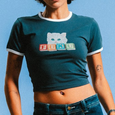 Camiseta RIPNDIP Fuku Cropped Baby Ringer Tee Navy - White RNDFALL26159 Camisetas RipNDip
