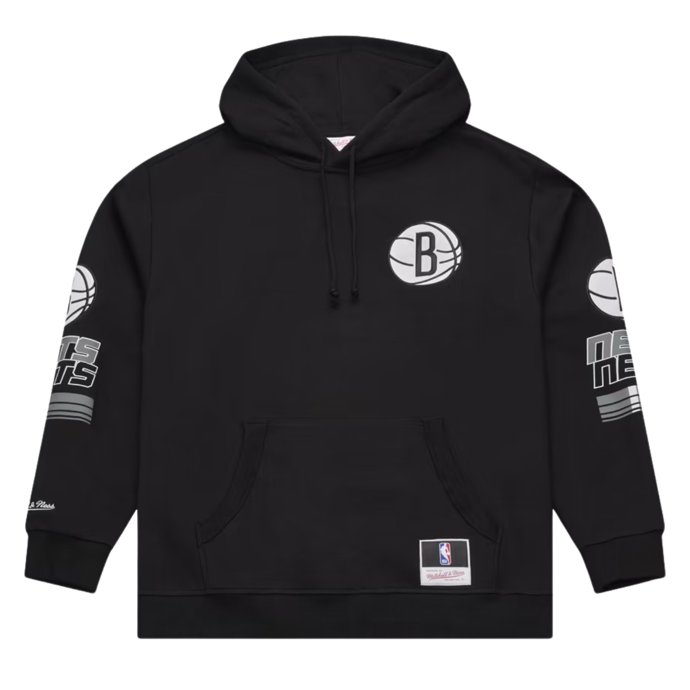 Sudadera con capucha Mitchell & Ness NBA Brooklyn Nets Triple Check Fleece Hoodie Black TH18013-BNEBLCK Sudaderas Mitchell & Ness