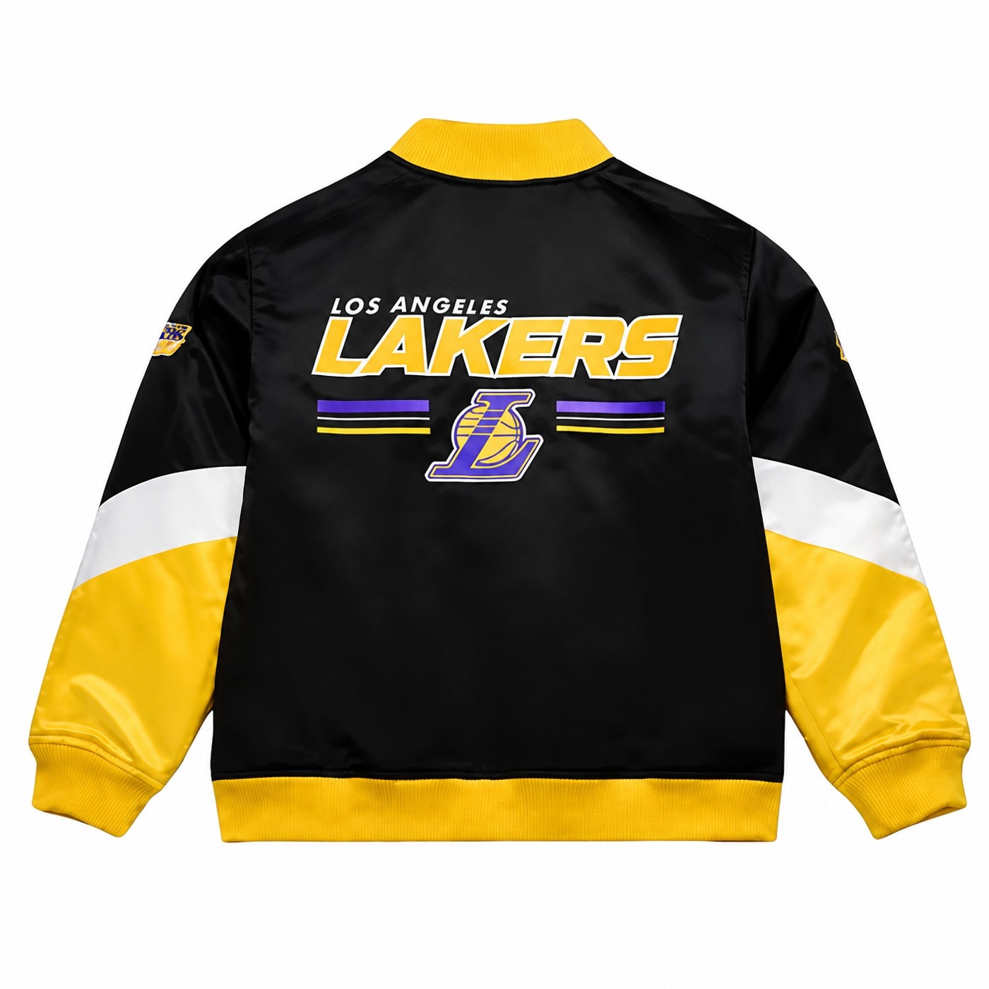 Chaqueta Mitchell & Ness NBA Los Angeles Lakers Triple Check Heavyweight Satin Jacket Black JK18007-LALBLCK Chaquetas Mitchell & Ness